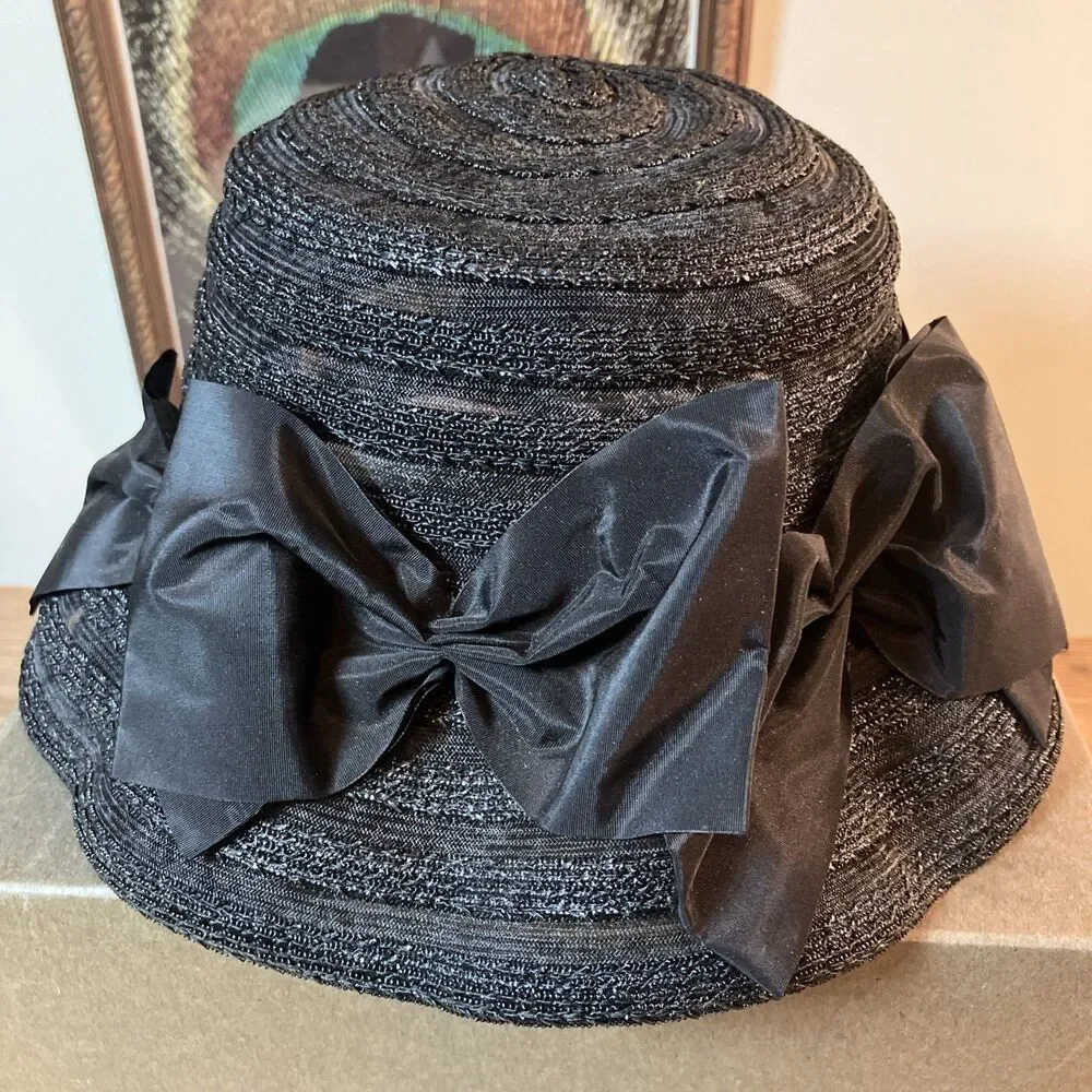 Betmar Black Straw Hat Womens Bow Accent Made in Italy Fashion Sun Hat